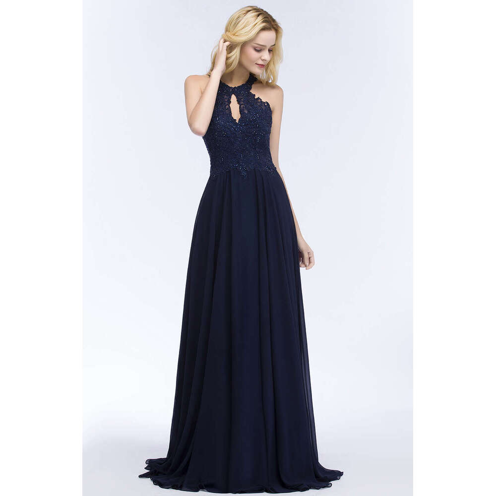 Chiffon Elegant Dress Women A-line Halter Jersey Fishtail with Beaded Motif Layers Over the Bodice Evening Party Gowns