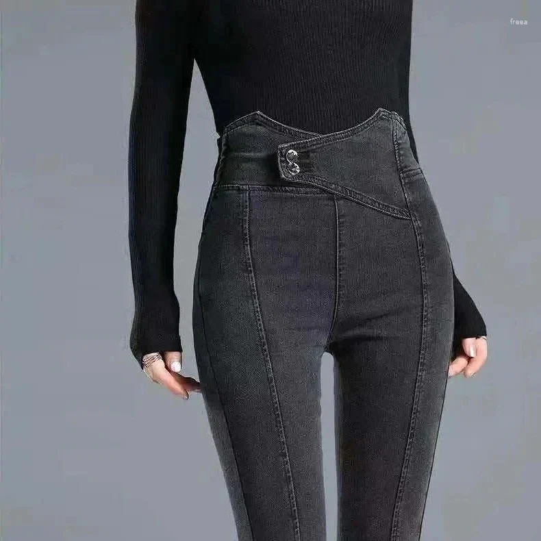 High-Waisted Vintage Blue Jeans: Side-Zip Skinny Denim Pants For Women B1
