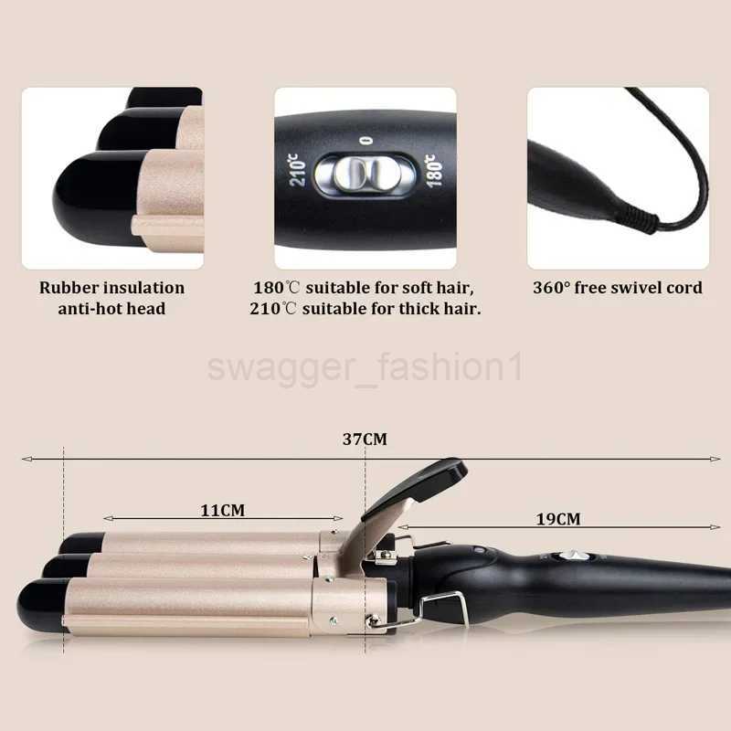 Curling Iron Wand With Lcd Temperature Display - 1 Inch Ceramic Tourmaline Triple Barrels Coating Hair CurlerB240719