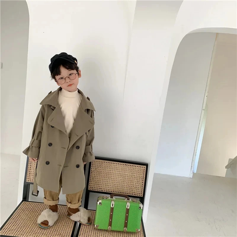 2-10Yrs Kids Trench Coat Spring Autumn Boys Girls Jacket Overcoat Long Sleeve Turn-Down Collar Children Windbreaker Top Clothes 240711