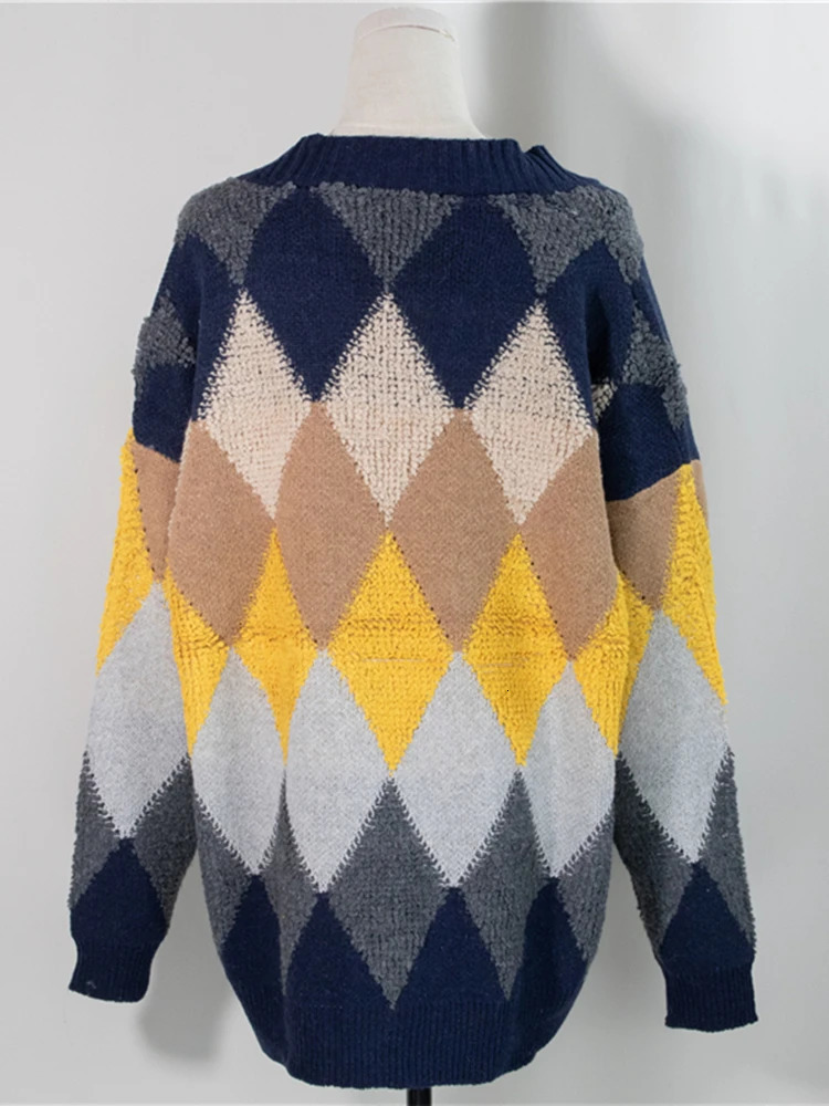 Colorfaith Plaid Chic Cardigans Button Puff Sleeve Checkered Oversized Womens Sweaters Winter Spring Sweater Tops SW658 240712