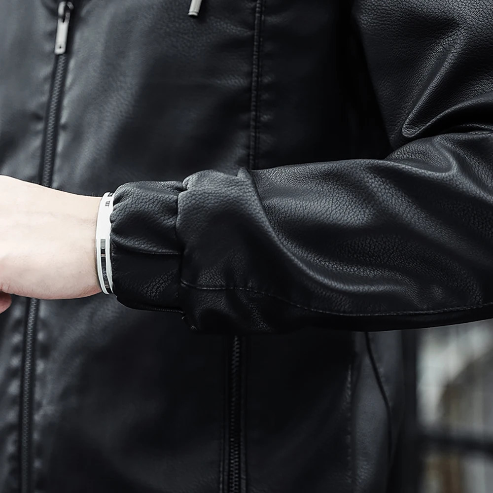 American PU leather coat male spring and autumn British mens high-grade motorcycle suit cargo leather jacket 240716