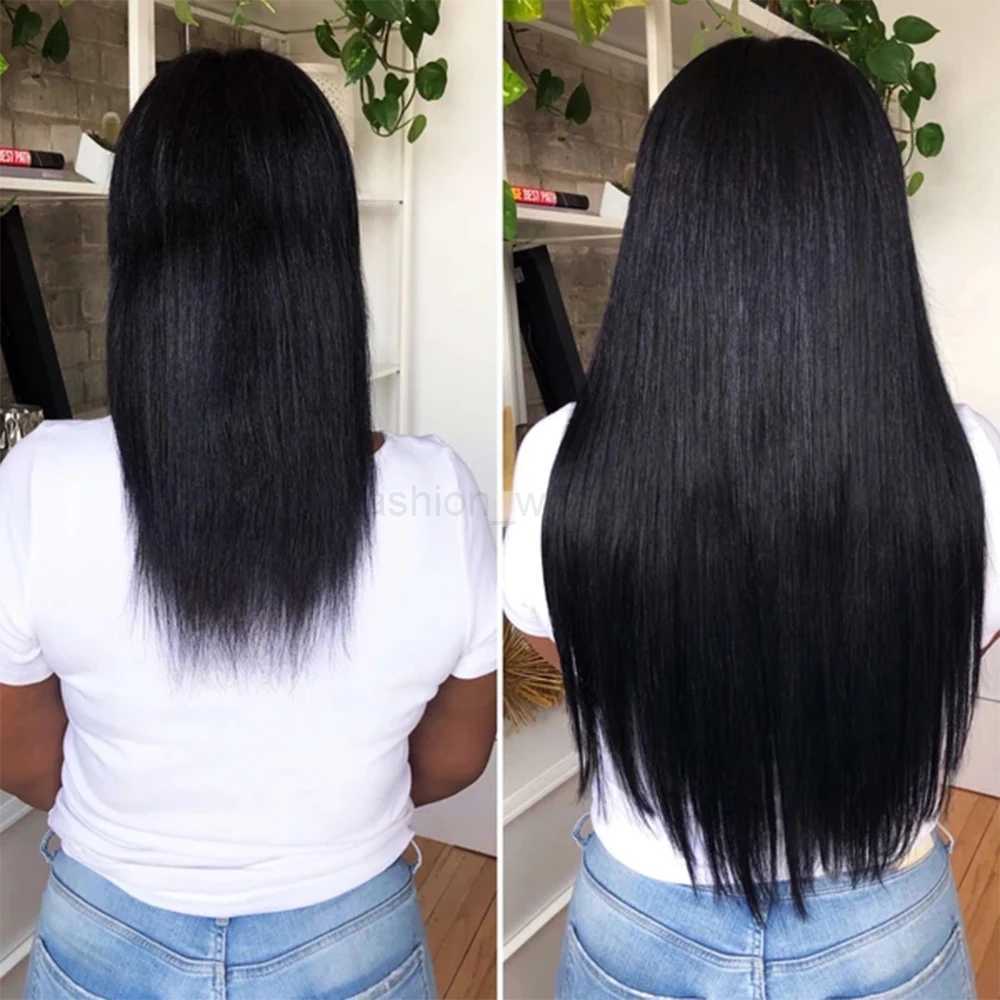 No clip natural hair synthetic long straight hair blonde hair black mixed fake hairX240719