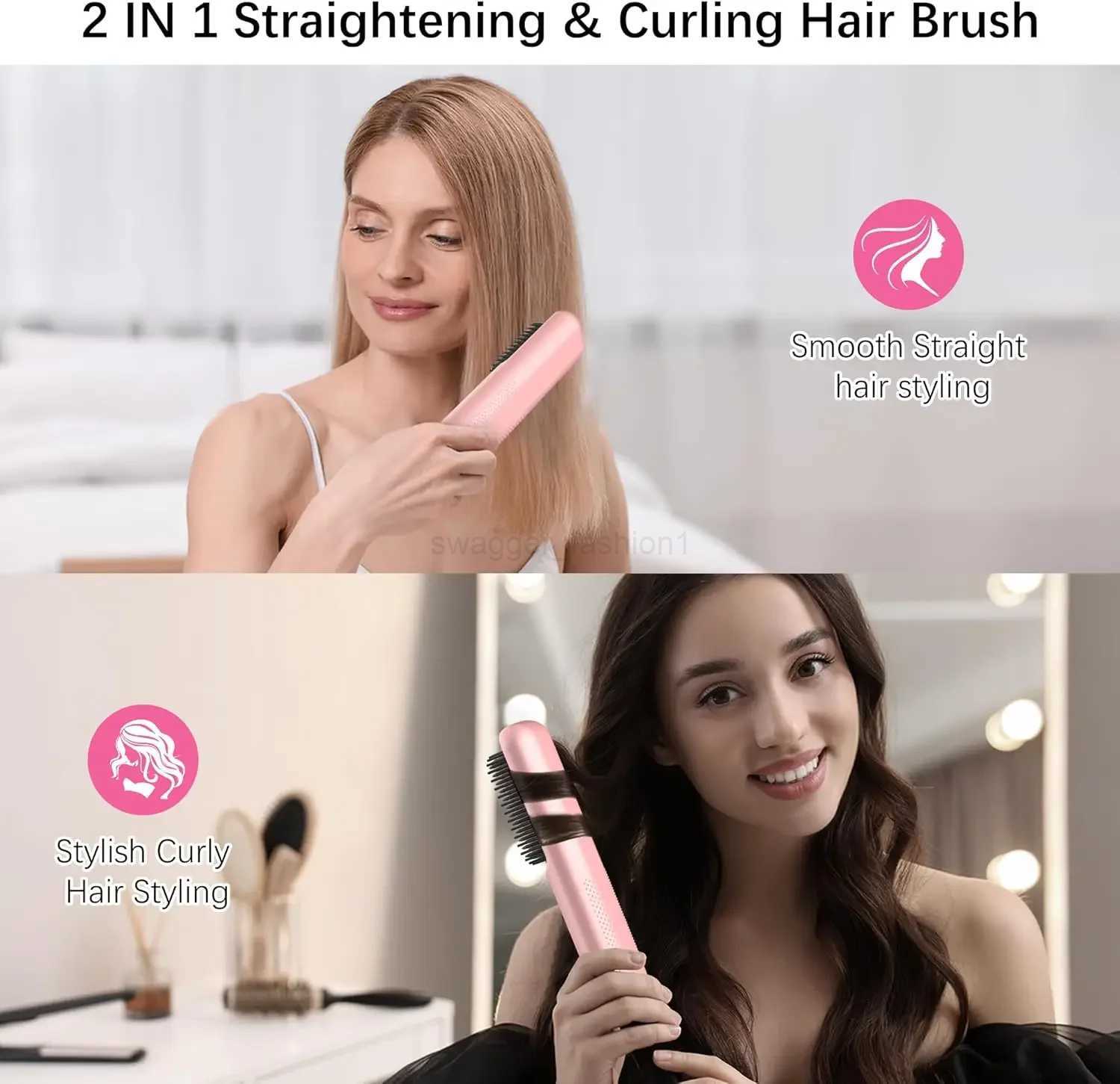 Travel-friendly Ceramic Wireless Hair Straightener Curler Brush - Mini Dual Voltage Straightening Comb with Negative Ions for HoB240719