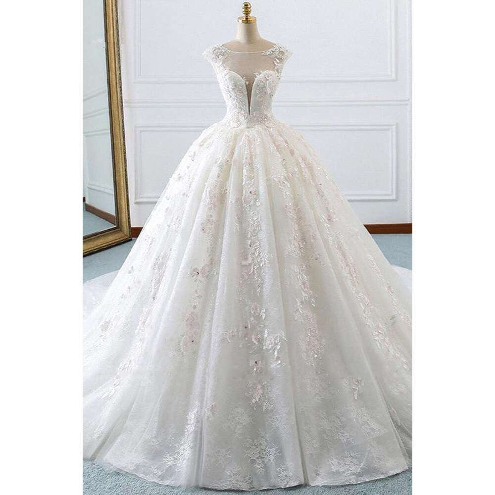 Elegant Romantic Flower Wedding Dresses For Women Appliques Backless Lace Up Bridal Gowns Formal Ocn Vestidos De Novia