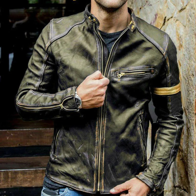 Autumn Motorcycle Leather Jacket Men Street Fashion Bomber Jackets Casual Stand Collar Coat Mens Retro Pu Biker Outwear 5Xl 240715