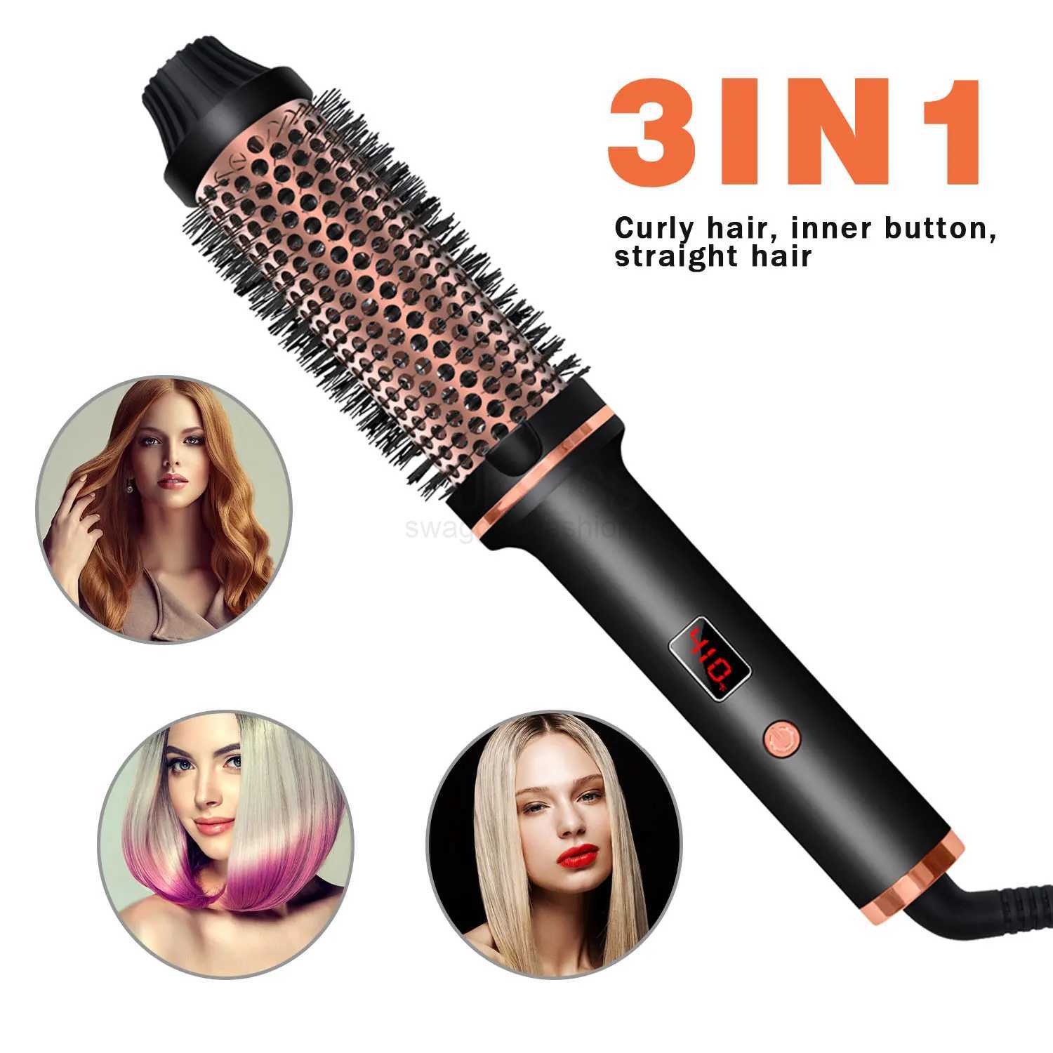 Hair Curling Iron Brush Ceramic Ionic Hair Curler Straightener Hot Brush Anti-Scald Curling Wand Fast Heating Hair CrimperB240719