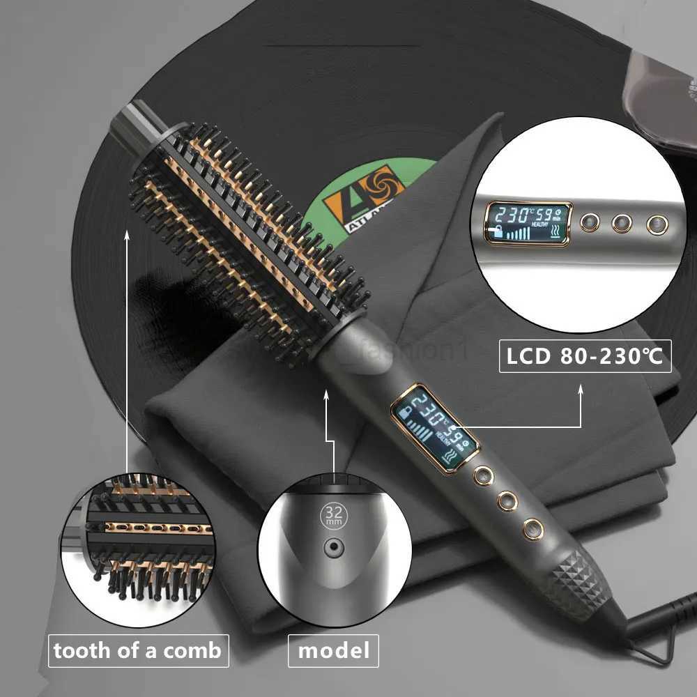 Heated Hair Curling Ceramic Tourmaline Ionic Volumizing Brush Quick Heating Hair Straightener Dual Voltage Travel Curling IronB240719