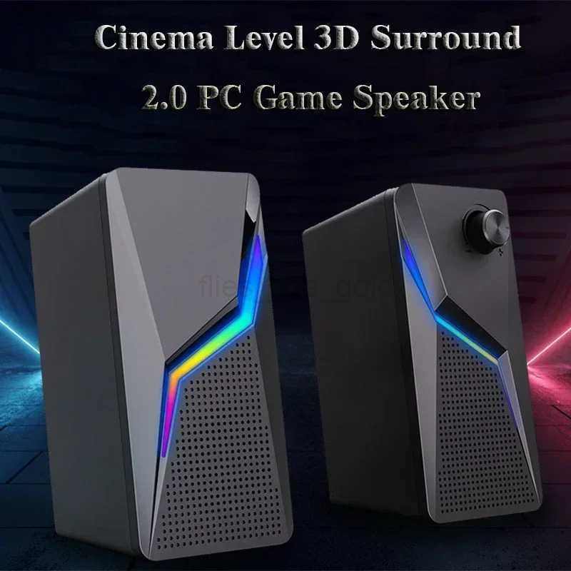 2.0 Loudspeaker PC Sound Box HIFI Stereo Microphone Computer Gaming Speakers USB Wired With LED RGB Lighting Strong BassM240719