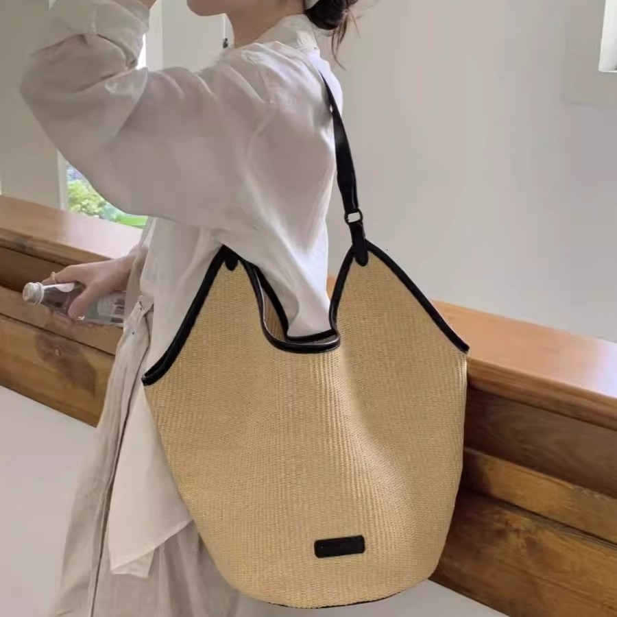 High end tote for women, European goods, travel grass woven single shoulder armpit commuting bag, vacation beach bag H7.19#28