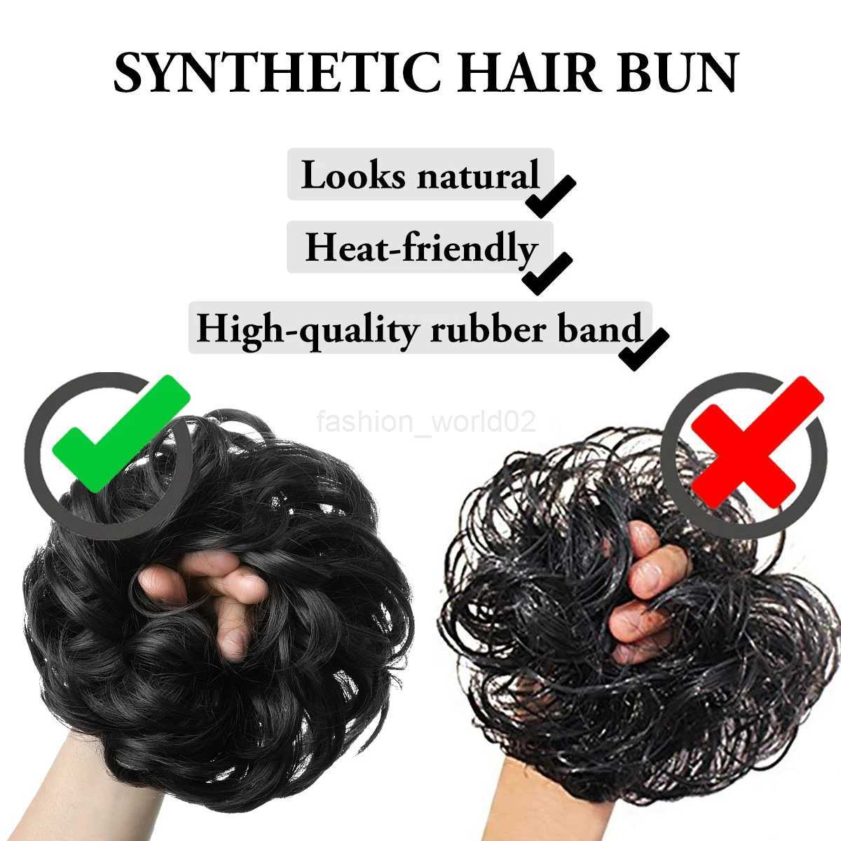 2PCS synthetic hair bun messy curly elastic curls curly hair synthetic Chignon donuts Updo womens hair clipX240719