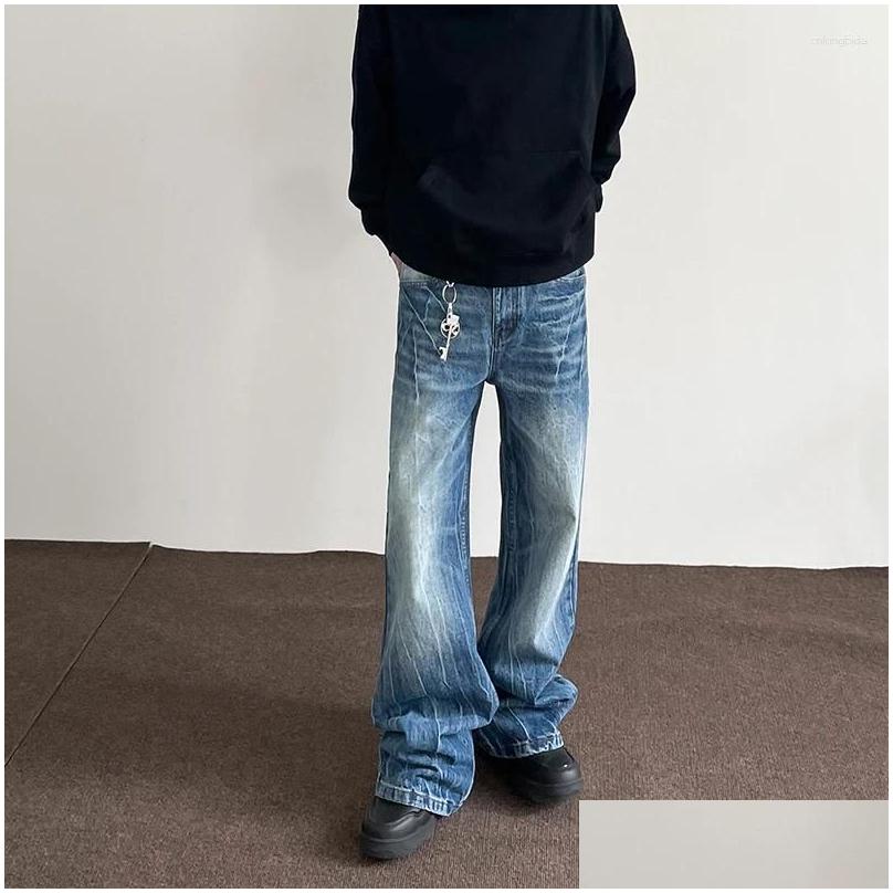 Mens Jeans Baggy Y2K Streetwear Blue Trousers Loose Straight Leg Vintage Died Casual Fashion Street Wide Denim Pants Drop Delivery App Dh2Hy