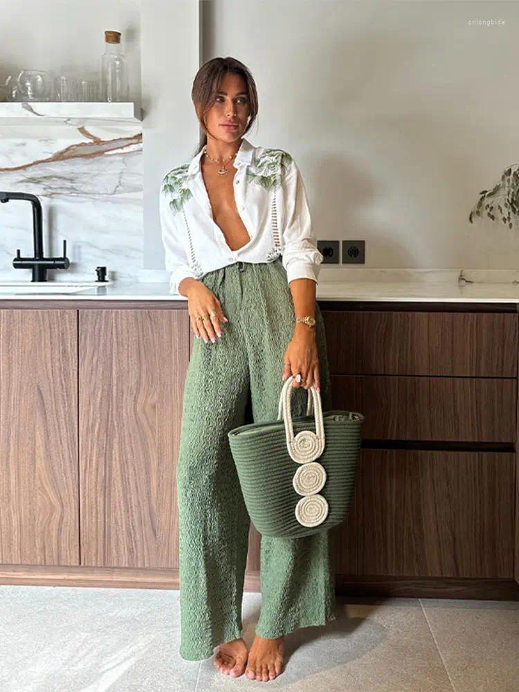 Womens Blouses Elegant Coconut Tree Print White Shirt Women Fashion Loose Lapel V Neck Long Sleeve Blouse 2024 Office Lady Commuting Tops