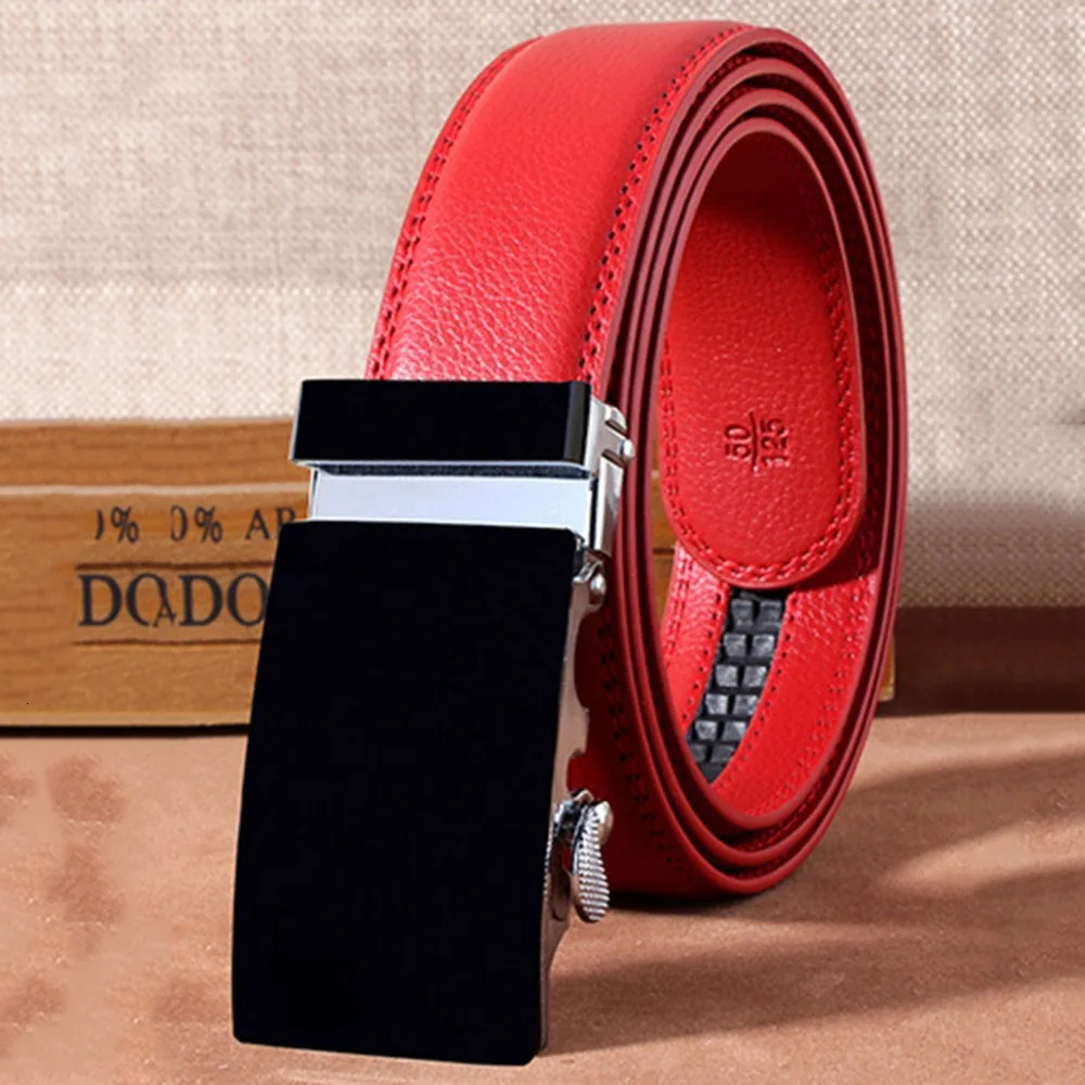 FAJARINA Unisex Fashion Style Belt Red Cowhide Genuine Leather Pure Colour Blank Automatic Metal Belts for Male Female AUTBT010 240709