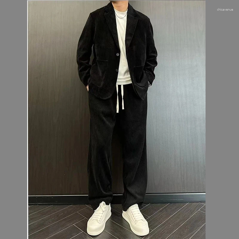 Men's Tracksuits Autumn Light Luxury Corduroy Suit Korean Version 2024 Fashion Trend High Street Designer Handsome Sets Freshing
