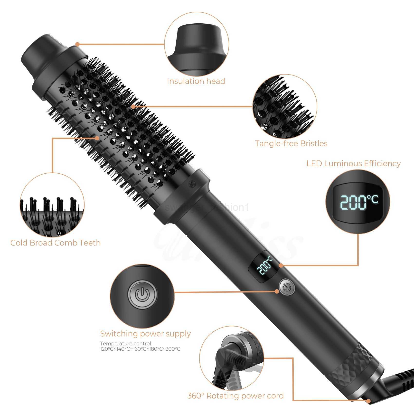 Thermal Brush Volumizing Brush 3 In 1 Ionic Heating Round Brush Professional Curling Iron LCD Display Travel Hair Curler CombB240719
