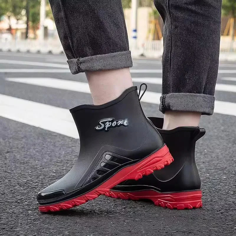 Rain Shoes Mens Non-slip Waterproof Shoes Outdoor Fashion Wear-resistant Plastic Shoes Winter Cotton Warm Short Rain Boots Men 240712