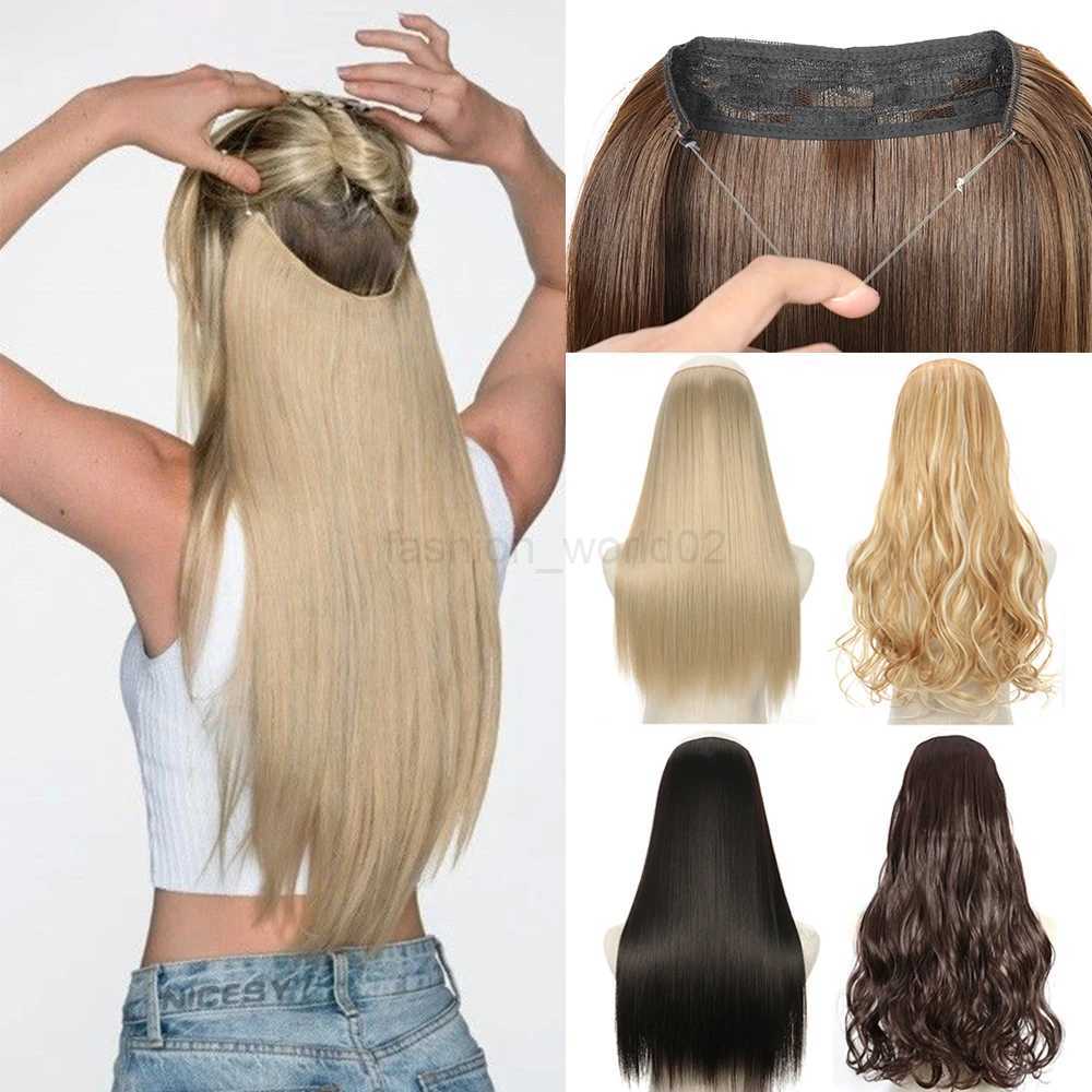 No clip natural hair synthetic long straight hair blonde hair black mixed fake hairX240719