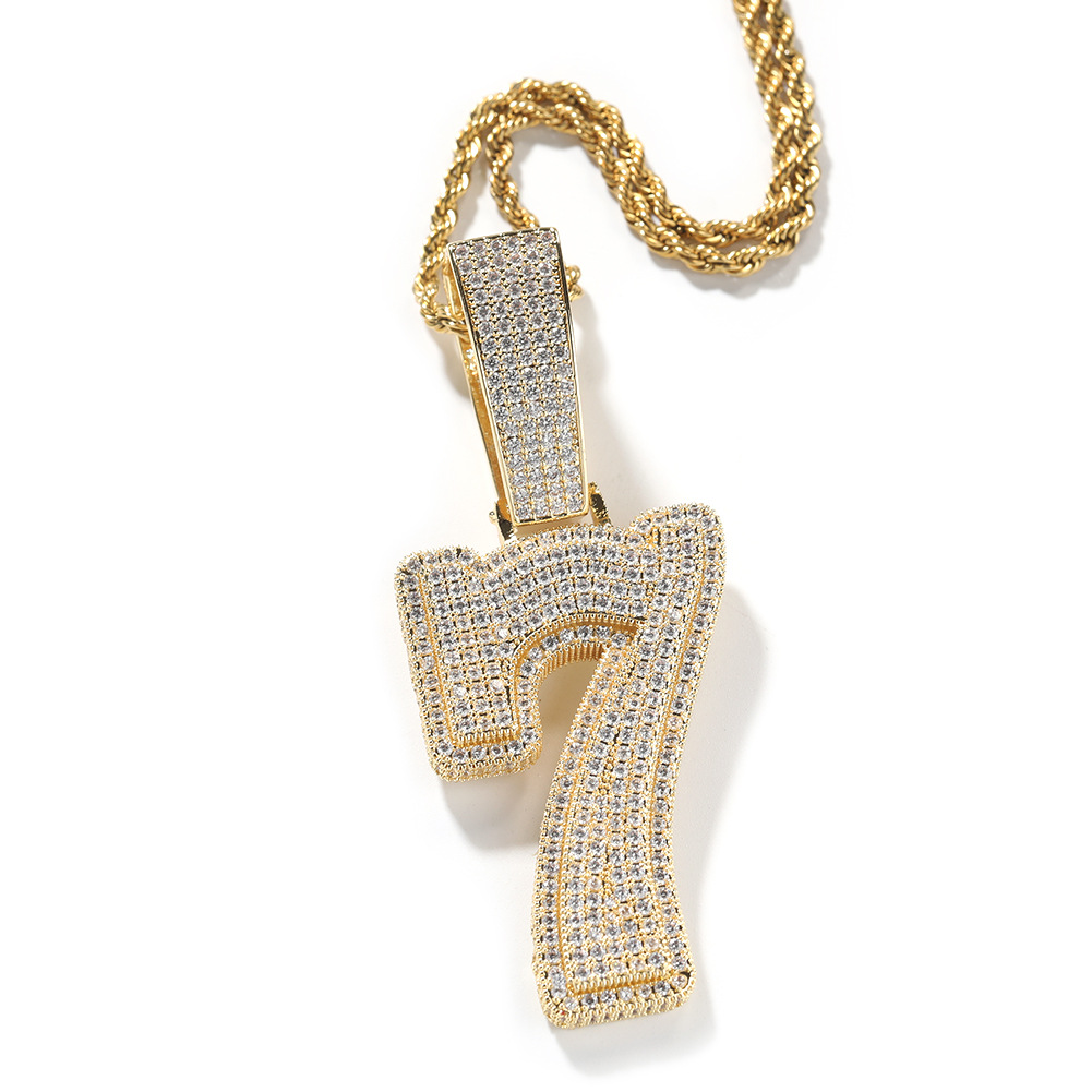 Hip Hop 0-9 Number Letter Pendant Necklace 5A Zircon Women Mens Jewelry