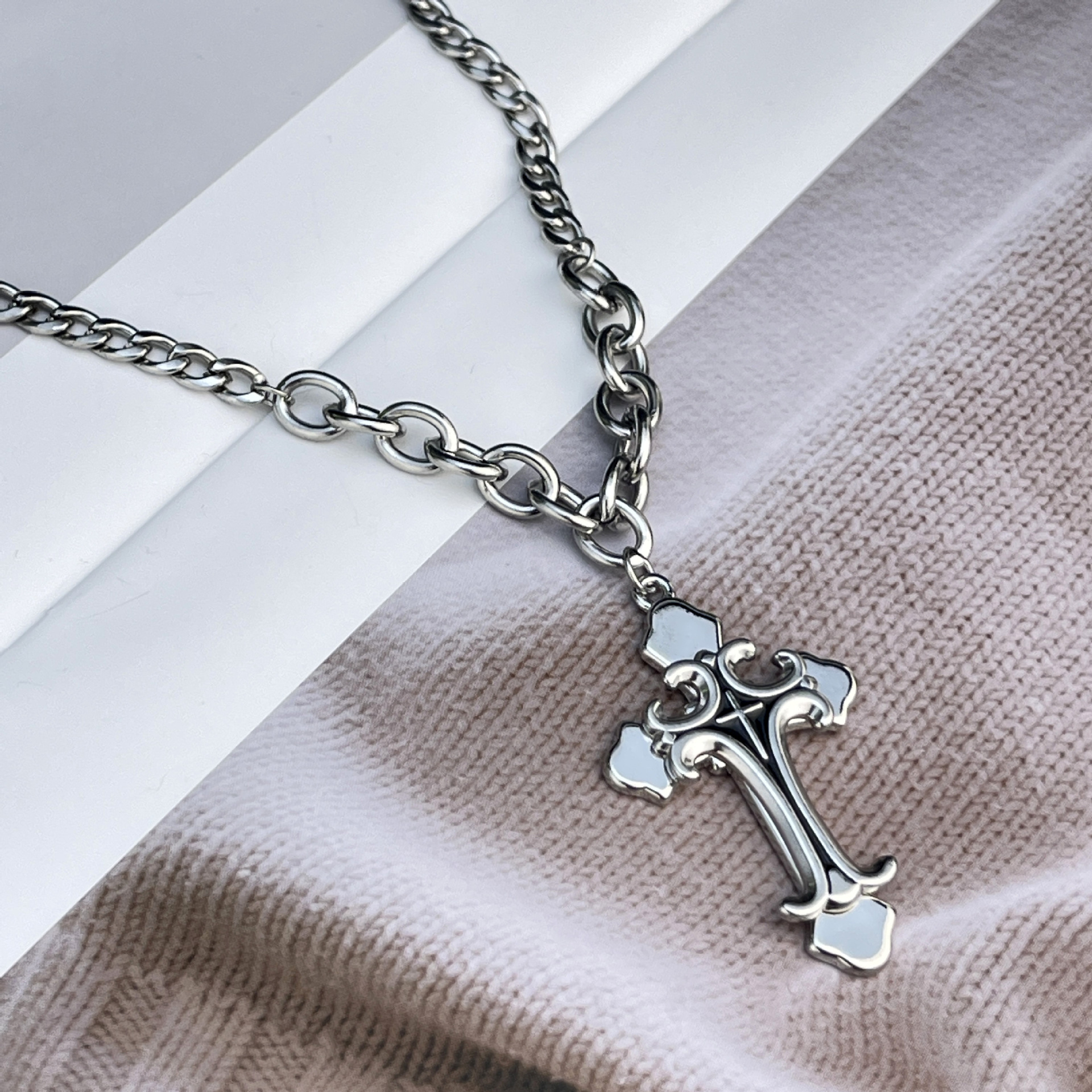 Fashion Unisex's Men Stainless Steel Silver Cross Necklace Pendant Chain Jewelry Gift