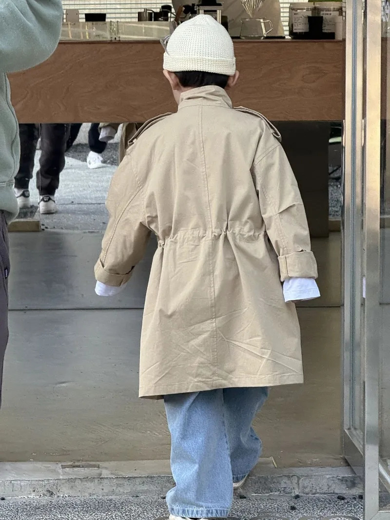 Spring boys solid color Workwear style long style trench jackets children casual loose wind coats 240711