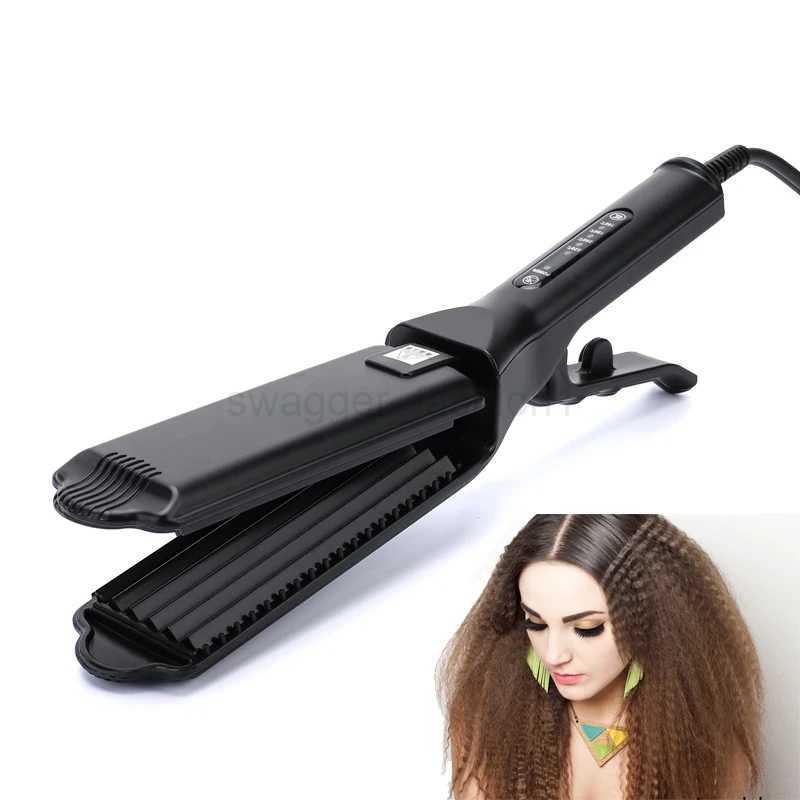 Professional Ceramic Corrugated Iron Electric Curling Crimped Wide Plates Beauty Hair Iron For Hair Wave Corrugation Flat IronsB240719