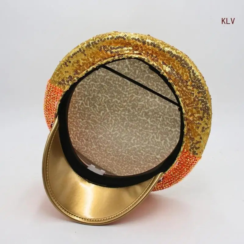 Sequins Captain Hat Crystal Hat for Disco House Cocktail Parties Vacation Crystal for Comedian Actor 240712
