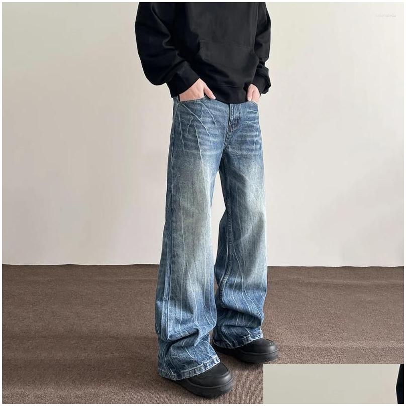 Mens Jeans Baggy Y2K Streetwear Blue Trousers Loose Straight Leg Vintage Died Casual Fashion Street Wide Denim Pants Drop Delivery App Dh2Hy