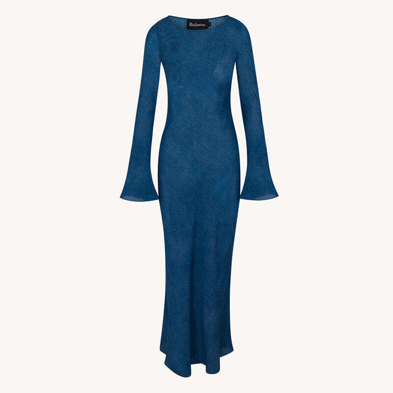 Summer New Collection Sexy Silk Blue Long Sleeve Dress Sunscreen Vacation Style Female Autumn Dress Women Self Cultivation Sexy Temperament Denim Dres
