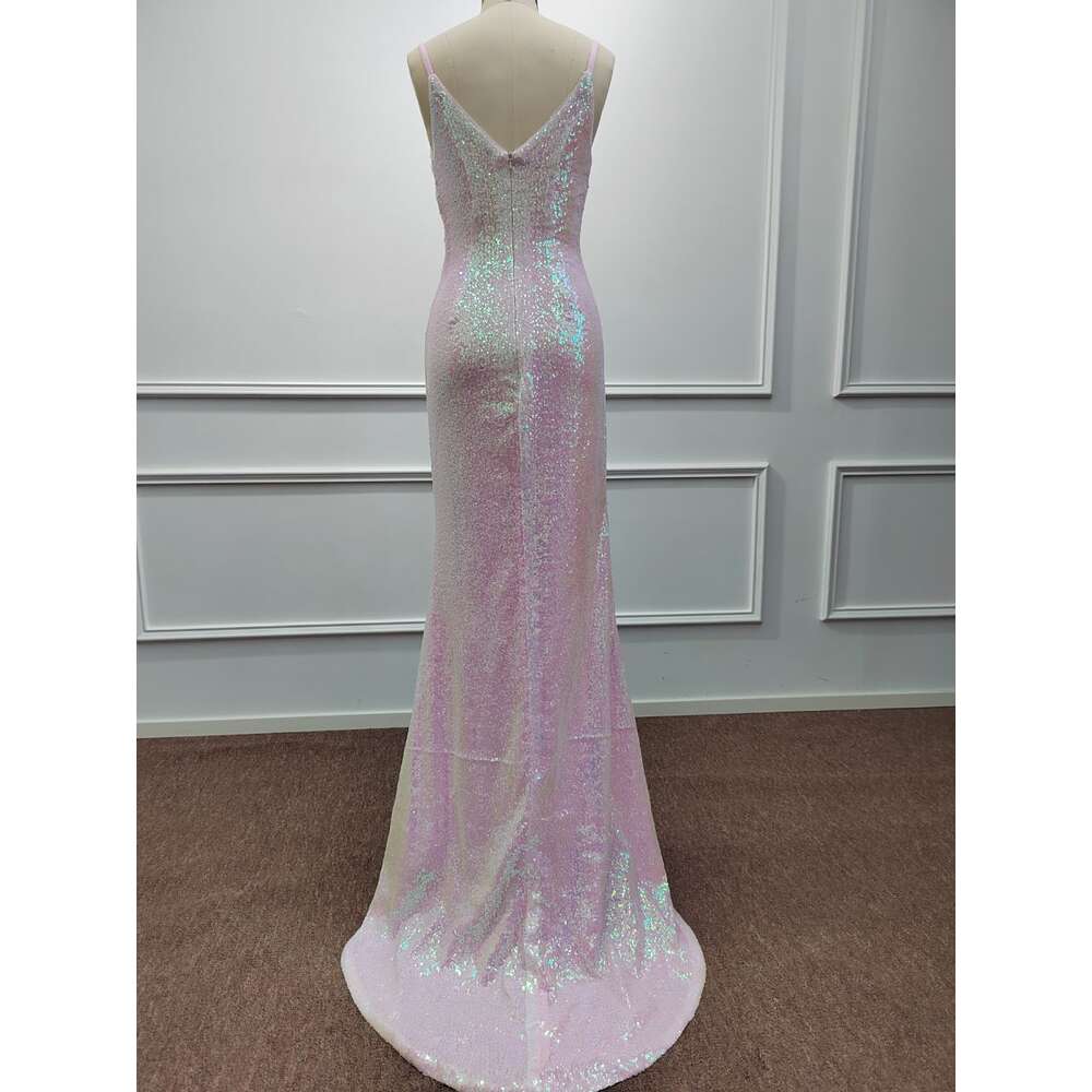 Sequined Blush Pink Evening Dresses Cinderella Divine Mermaid Spaghetti Straps Formal Party Prom Gowns Women Vestidos