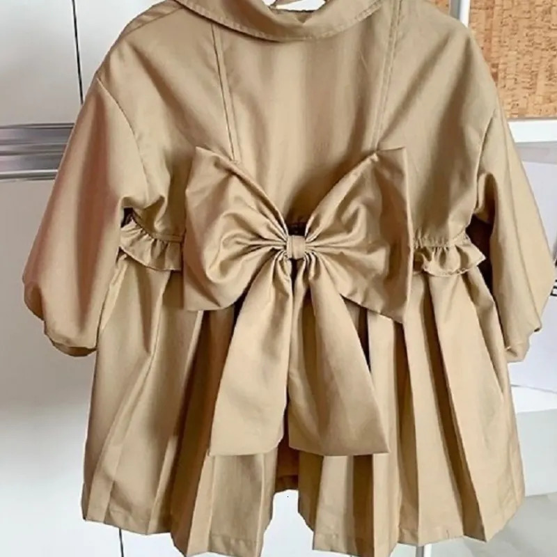 Fashion Baby Girl Cotton Trench Jacket Big Bow Kid Windbreak Jacket Long Autumn Spring Child Dust Coat Baby Clothes 1-7Y 240711