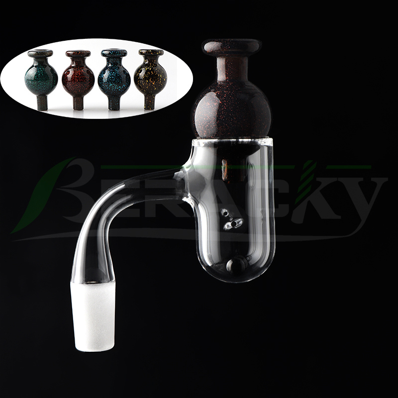 Beracky Premium Auto Spinner Full Weld Round Bottom Beveled Edge Banger with Dichro Glass Bubble Carb Cap & Silicon Carbide Sphere Terp Pearls For Glass Water Bongs