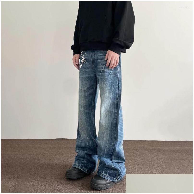 Mens Jeans Baggy Y2K Streetwear Blue Trousers Loose Straight Leg Vintage Died Casual Fashion Street Wide Denim Pants Drop Delivery App Dh2Hy
