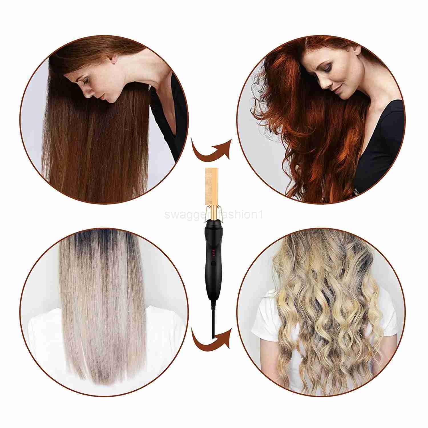 Hot Comb Hair Straightener 2 in1 Fast Heating Straightener And Curling Iron Heated Press Comb Flat Irons Styler Corrugation ToolB240719