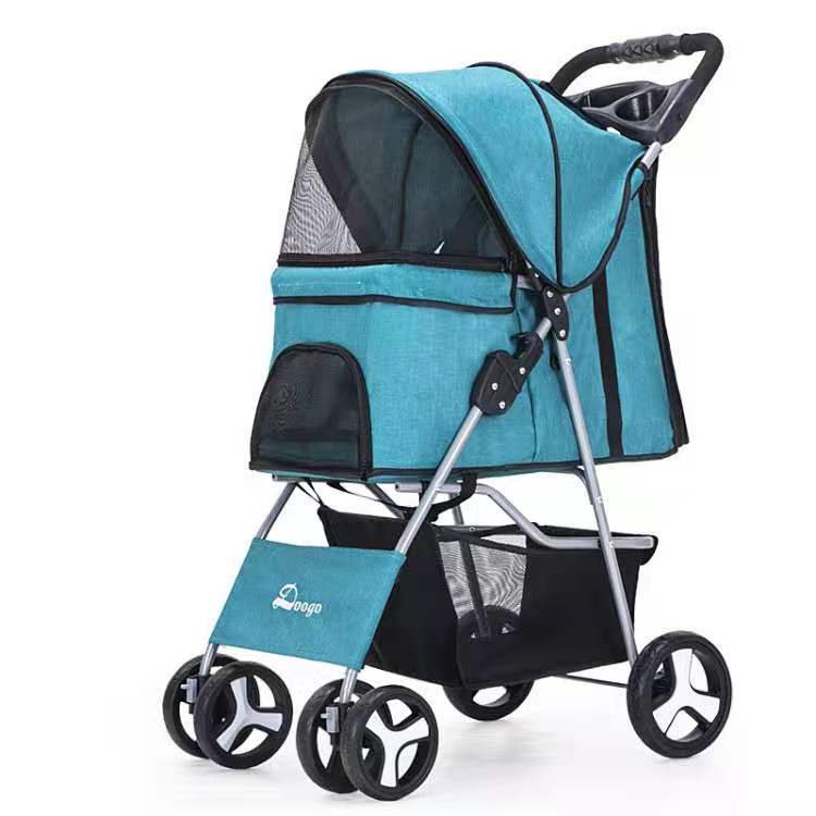 Foldable Pet Products 4 Wheel Small Pet Stroller with Window for Cat/Pet
