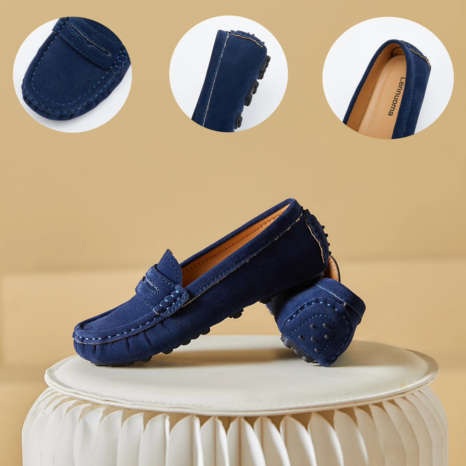 EOFK Kids Penny Loafers Flats Shoes Suede Leather Spring Autumn Soft Children Toddle Little Boy Casual Solid Slip On Moccasins 240717