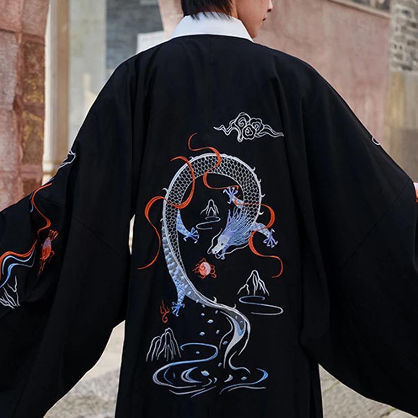Japanese Kimono Samurai Man Set Dragon Print Harajuku Ancient Vintage Embroidery Traditional Clothing Yukata Cardigan Costume 240715
