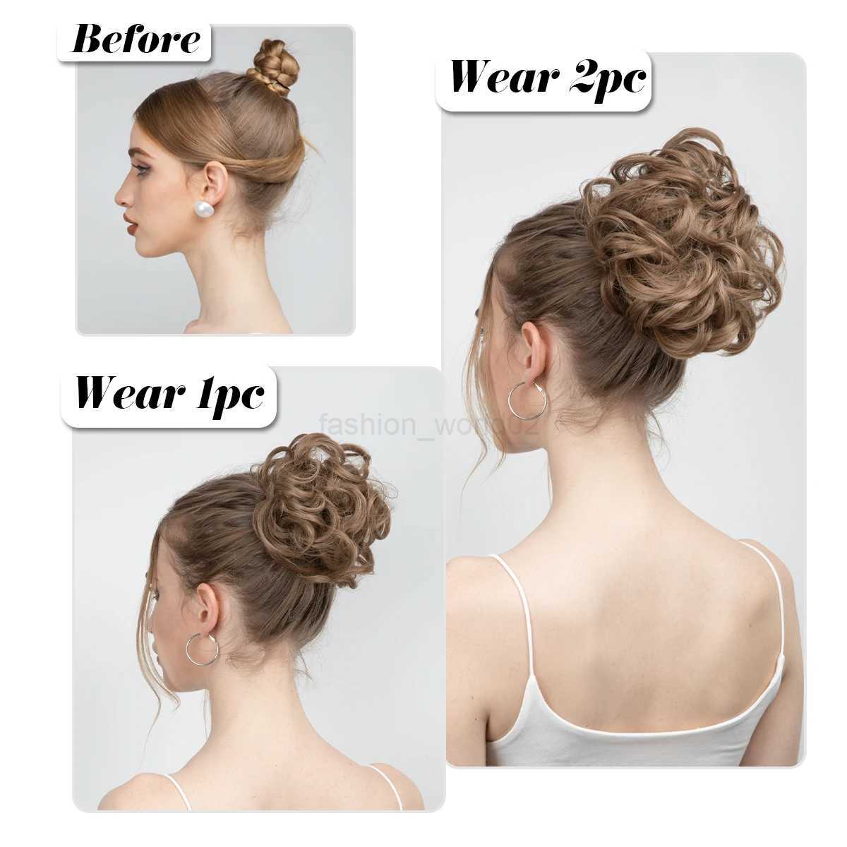 2PCS synthetic hair bun messy curly elastic curls curly hair synthetic Chignon donuts Updo womens hair clipX240719