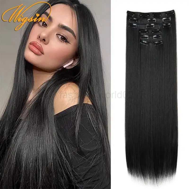 Wigsin synthetic 24 inch long straight 16 clip invisible hair heat-resistant fiber female hairX240719