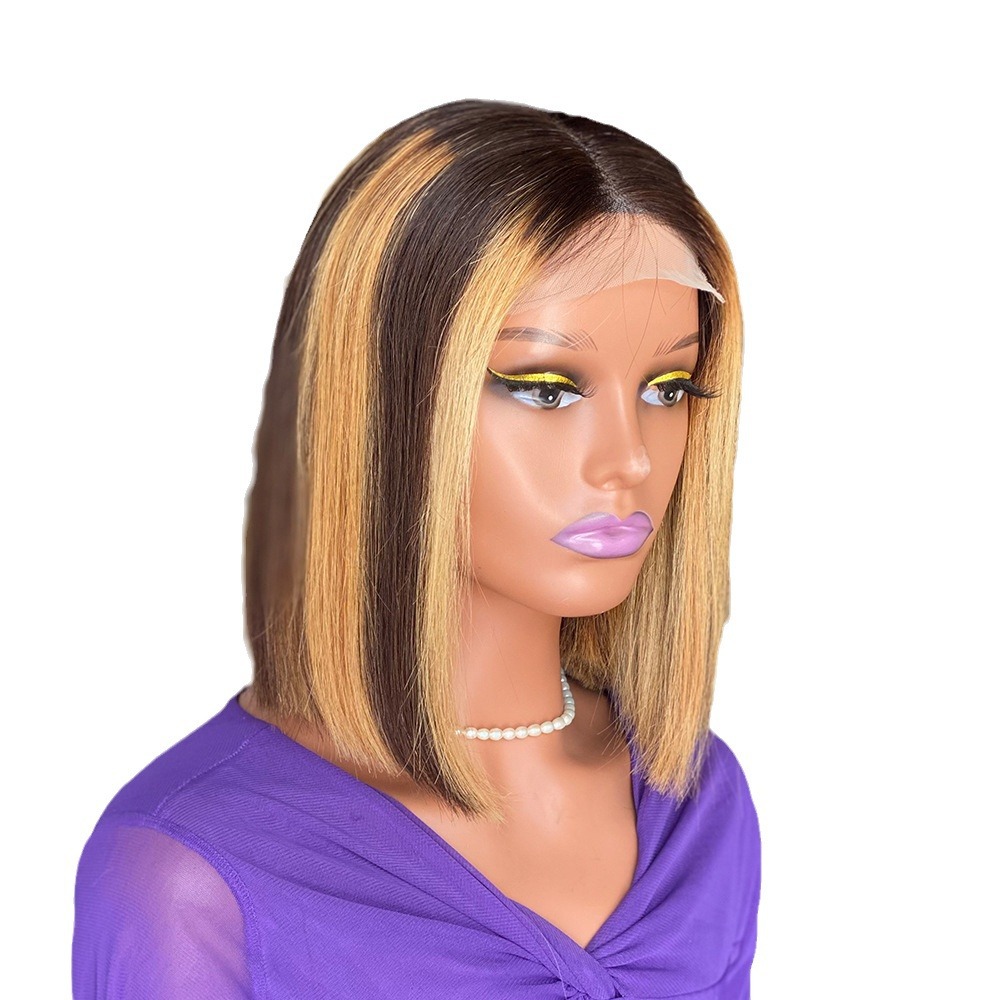 4x4 Bone Straight Virgin Human Hair Wigs 200 Density Lace Front Wig 10 Inches Used Daily Outfit Natural Hairline