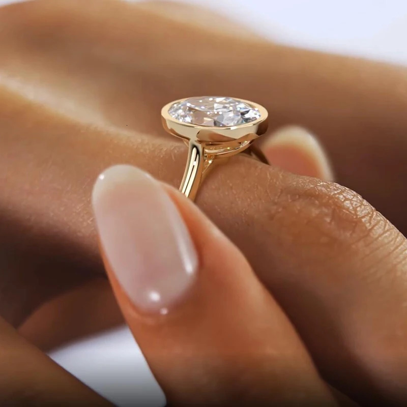 Original 925 Sterling Silver Solitaire Ring Oval Cut 5A Zirconia Lab Diamond 14k Gold Plated Wedding Engagement Ring Jewelry 240712