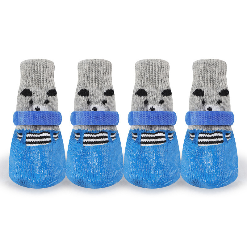 4pcs/Set Cute Cotton Rubber Pet Dog Shoes Waterproof Non-slip Dog Rain Snow Boots Socks For Puppy Large Small Cats Dogs