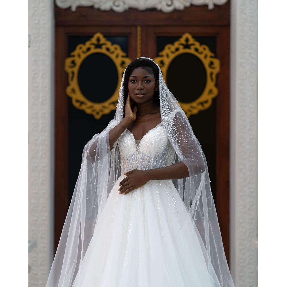 Classic Wedding Dresses Sequins Beading Bridal Gowns A Line Spaghetti Straps V Neck Custom Made Vestidos De Novia 0719