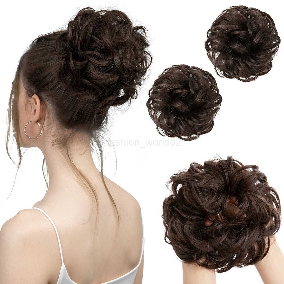 2PCS synthetic hair bun messy curly elastic curls curly hair synthetic Chignon donuts Updo womens hair clipX240719