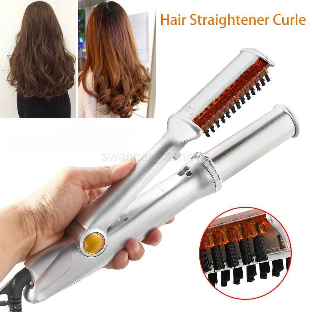 Professional Hairs Curler Straighter 2 In 1 Rotating Hair Brush Curler Styler Hair Styling Tools Curling Iron Straighting BrushB240719