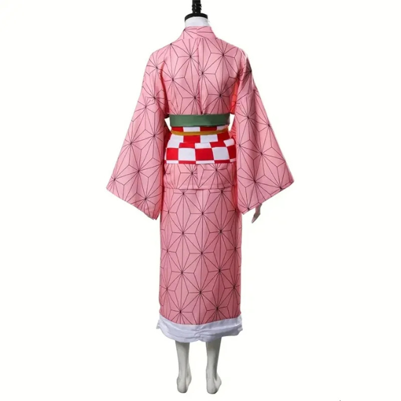 Anime Demon Slayer Nezuko Cosplay Costume Kimono Kimetsu No Yaiba Kamado Nezuko Costume Wig Womens Girls Kimono Uniform Clothes 240716