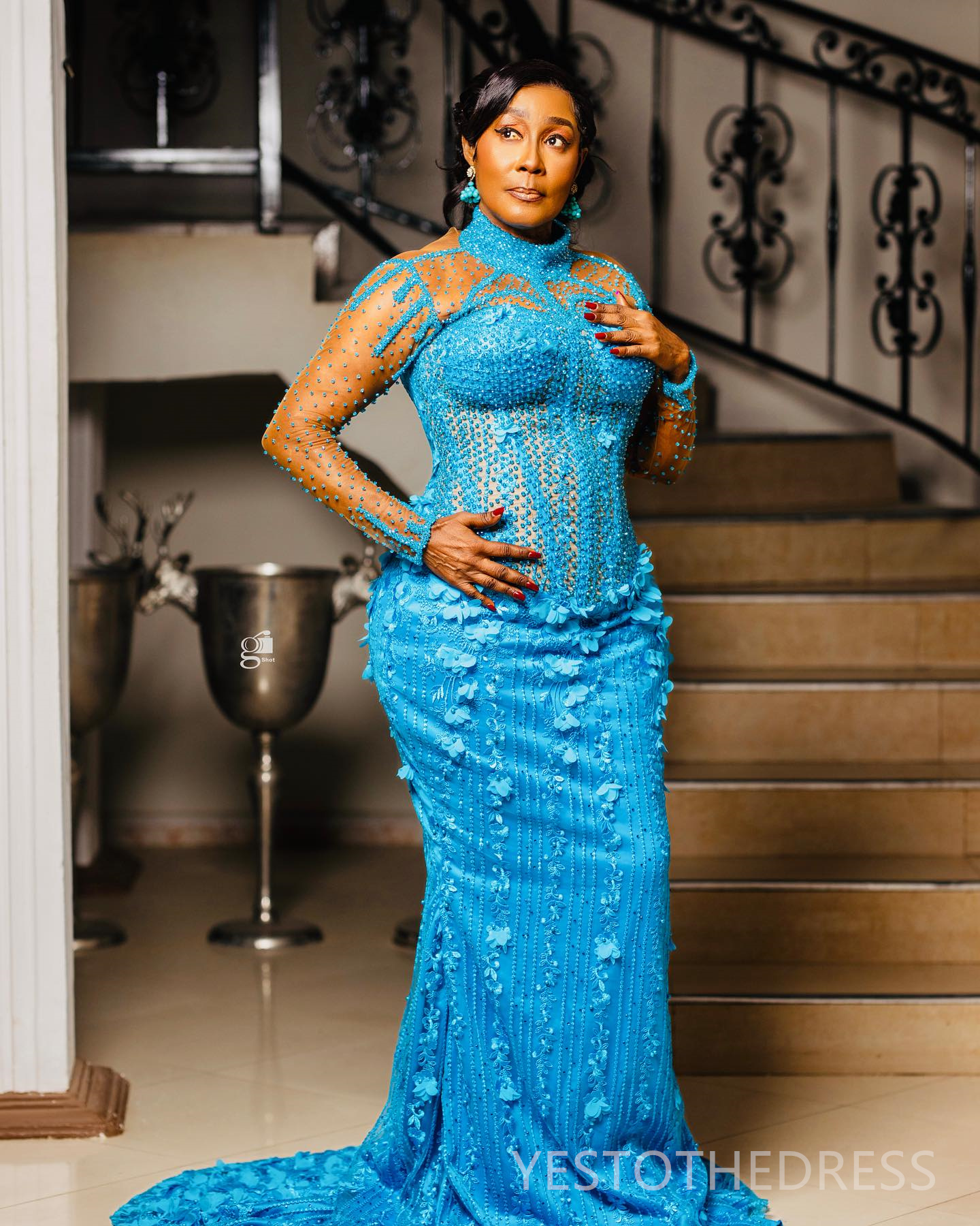 R&W 2024 Plus Size Aso Ebi Prom Mermaid Promdress High Neck Long Sleeves Illusion Beaded Crystals ra Lace 50th Birthday Dress Second Reception Gala Go