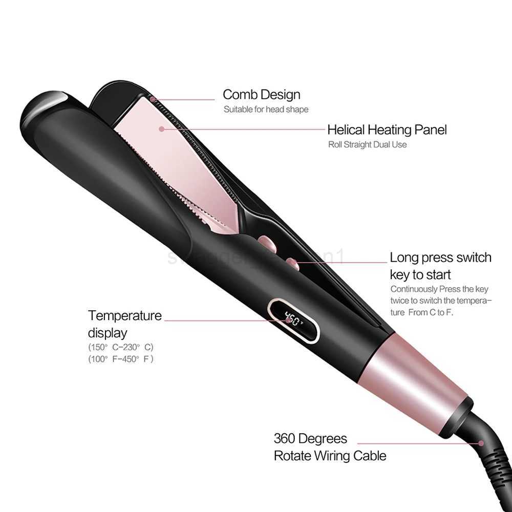 2 In 1 Pro Twist Hair Straightener And Curler Spiral Wave Curling Gold Titanium Flat Iron Straightening Curling Styling ToolB240719