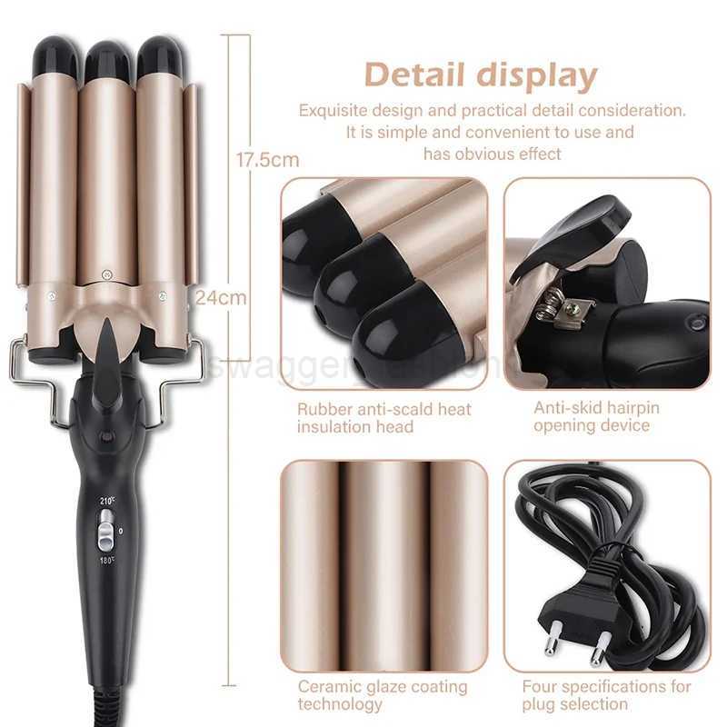 3 Tubes Hair Curling Iron Temperature Adjustable Electric Hair Curlers Wave Curling Wand Triple Barrel Egg Roll Hair StylingB240719