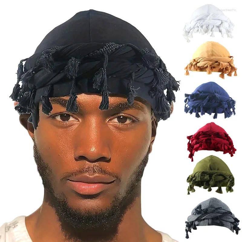 Ball Caps Vintage Twist Head Wraps Durag with Tassel Pullover Hat for Men Black Grey Turban Scarf Tie Boys Hair Wrap Braid